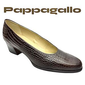Pappagallo Vintage Brown Leather Crocodile Print Shoes Size 8.5 M Pre-Owned